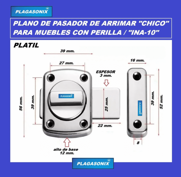 Pasador de Arrimar Chico Muebles con Perilla Platil Art.: INA-10 Color PLATIL - Image 2