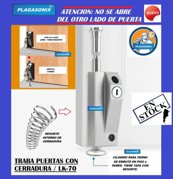 Traba Puertas O Ventanales Con Cerradura Plateado Lk-70 2 Ll Plateado - Image 5