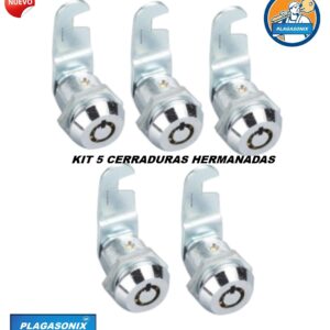 KIT 5 CERRADURAS LEVA ROSCA CON LLAVE TUBULAR HERMANADAS 18x20mm.