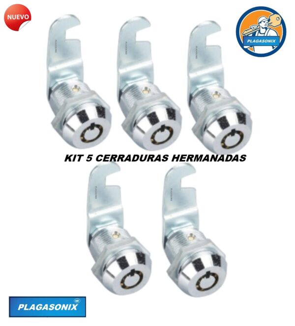 KIT 5 CERRADURAS LEVA ROSCA CON LLAVE TUBULAR HERMANADAS 18x20mm.