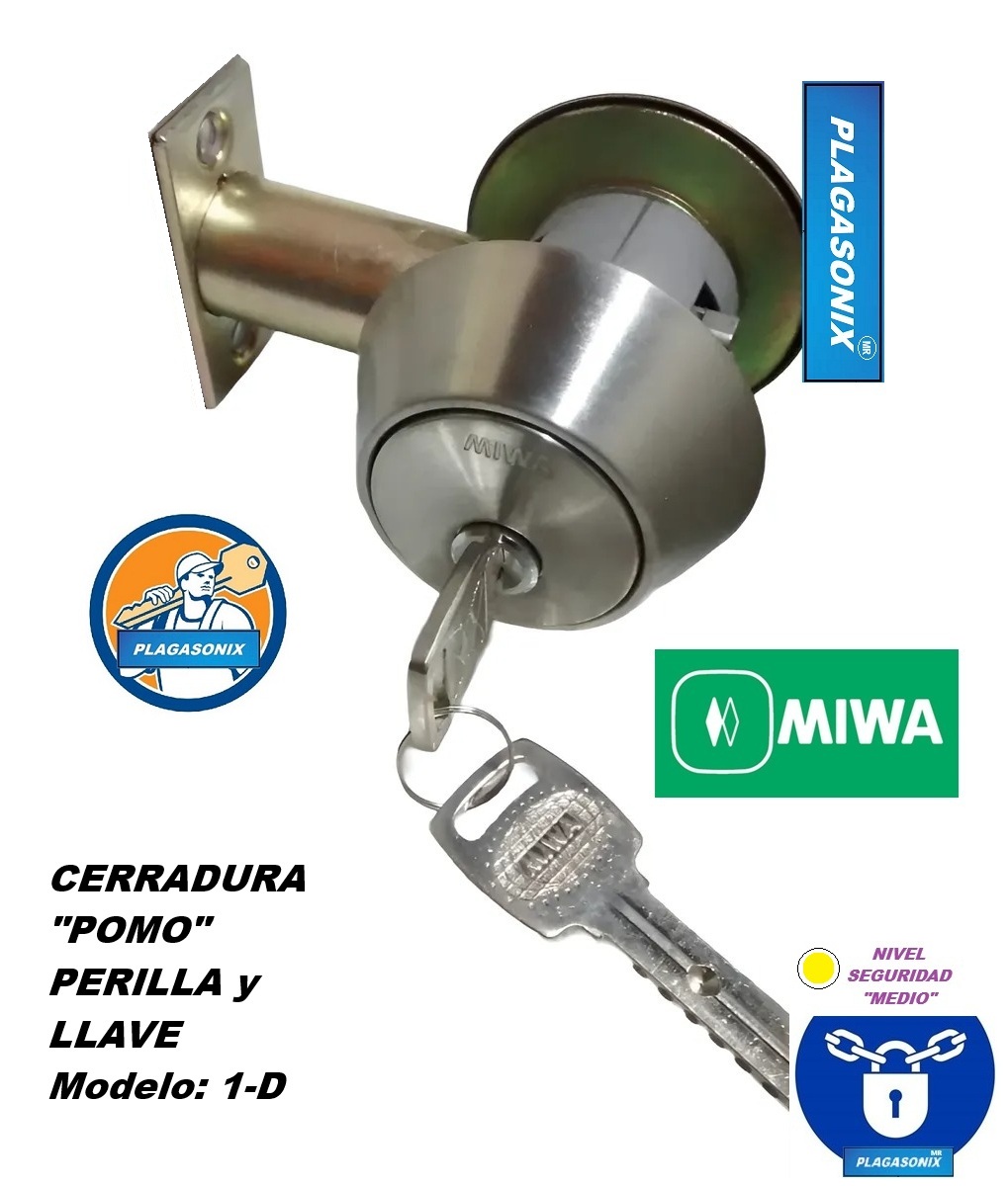 CERROJO TIPO AMERICANO POMO CON PERILLA Y 2 LLAVES MAGNETICAS MIWA 1-D