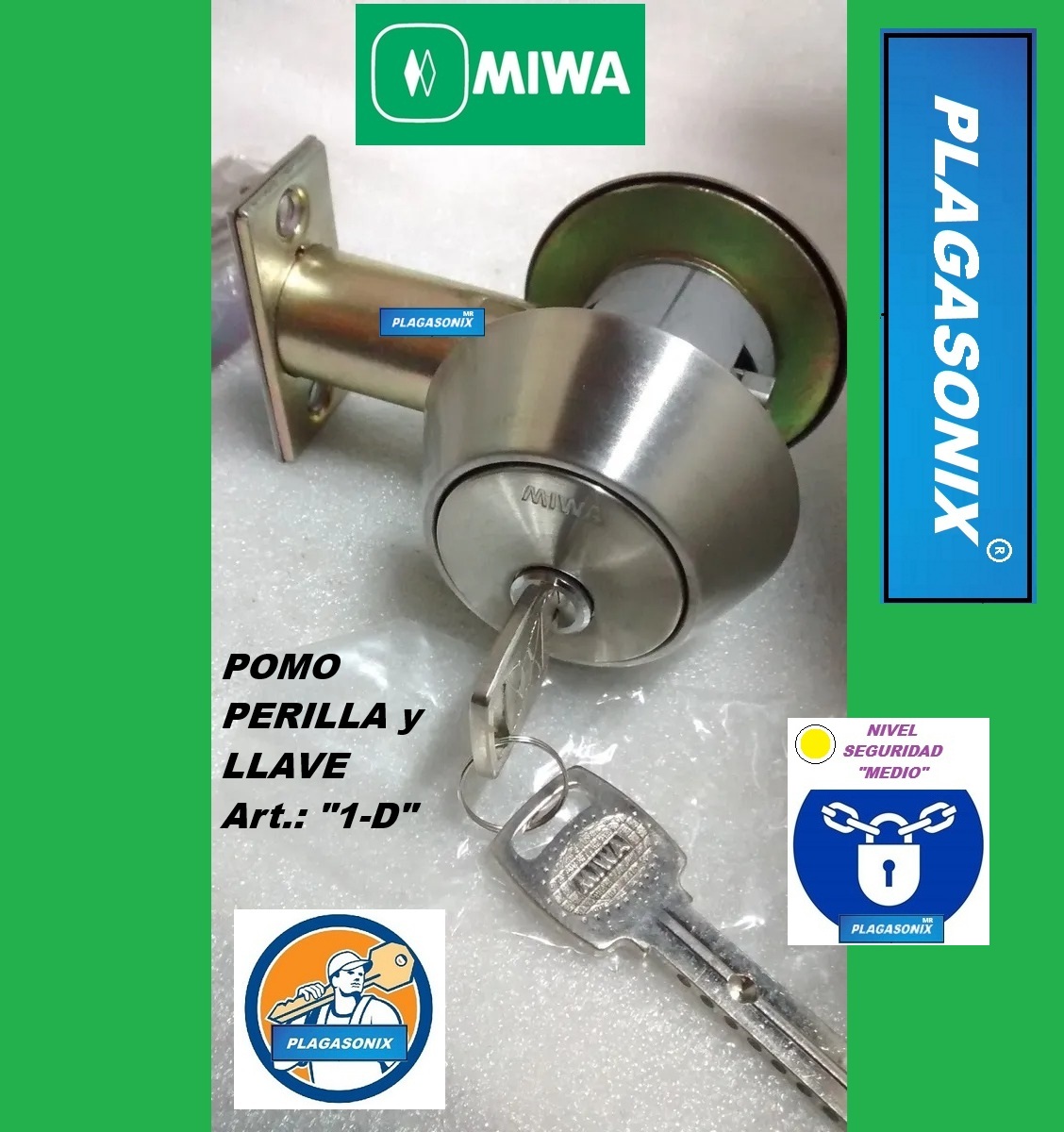 CERROJO TIPO AMERICANO POMO CON PERILLA Y 2 LLAVES MAGNETICAS MIWA 1-D - Image 5