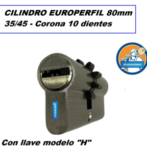 CILINDRO EUROPERFIL CORONA 10 DIENTES 80mm 35+45 5 LLAVES MULTIPUNTO