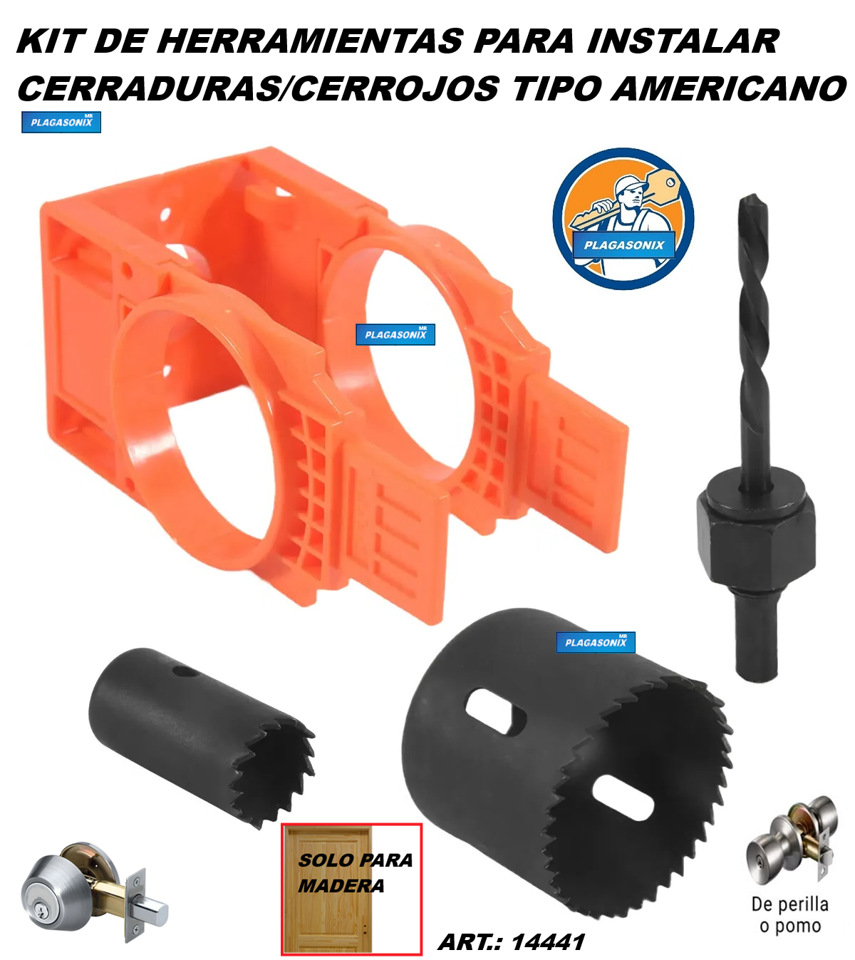 KIT HERRAMIENTAS para INSTALAR CERRADURAS o CERROJOS AMERICANOS en MADERA ART14441