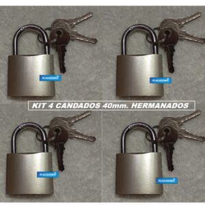 KIT 4 Candados Hermanados 40mm HIERRO PINTADO PLATEADO.