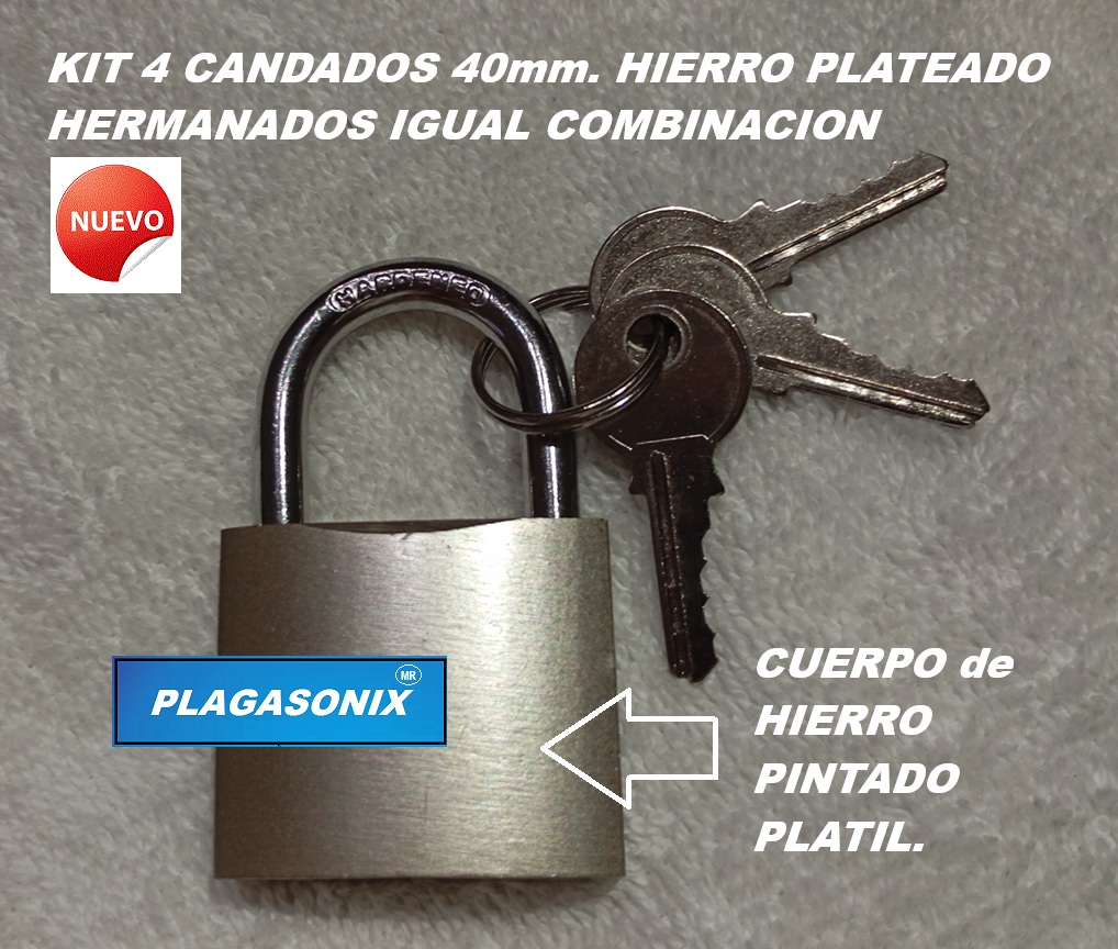 KIT 4 Candados Hermanados 40mm HIERRO PINTADO PLATEADO. - Image 5