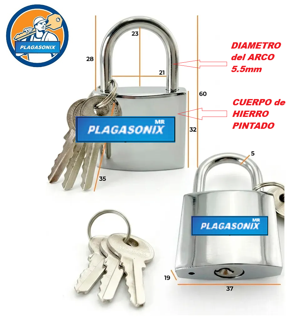 KIT 4 Candados Hermanados 40mm HIERRO PINTADO PLATEADO. - Image 3