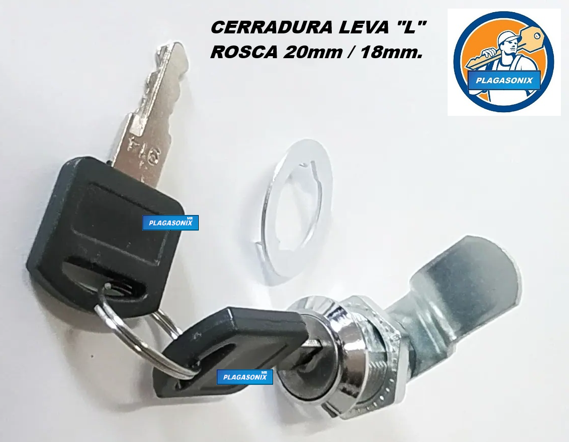 CERRADURA LEVA "L" ROSCA 20mm DE LARGO 18mm DE DIAMETRO 2 LLAVES