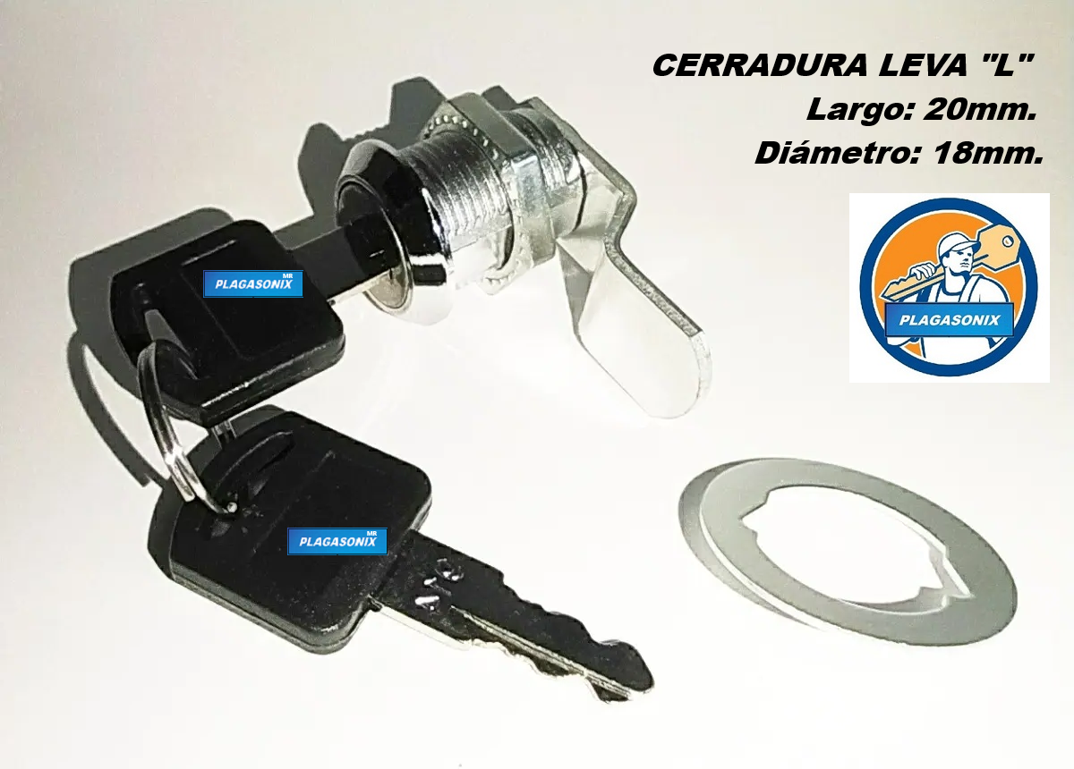 CERRADURA LEVA "L" ROSCA 20mm DE LARGO 18mm DE DIAMETRO 2 LLAVES - Imagen 3