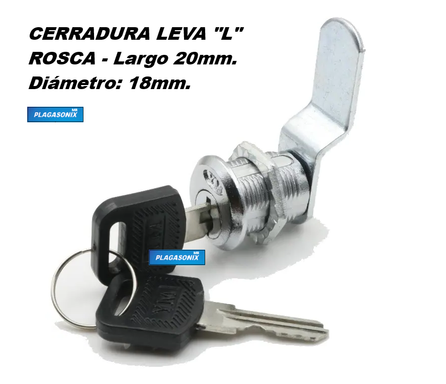 CERRADURA LEVA "L" ROSCA 20mm DE LARGO 18mm DE DIAMETRO 2 LLAVES - Imagen 4