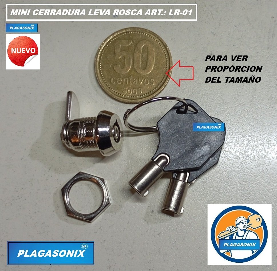 MINI CERRADURA LEVA ROSCA LR-01 CUERPO 12mm LARGO 10mm. 2llaves - Imagen 4