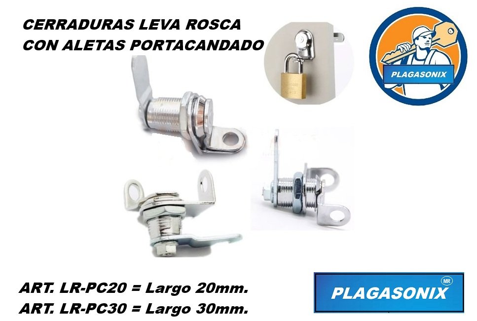 CERRADURA LEVA ROSCA CON ALETAS PORTACANDADO PLAGASONIX 20 o 30mm.