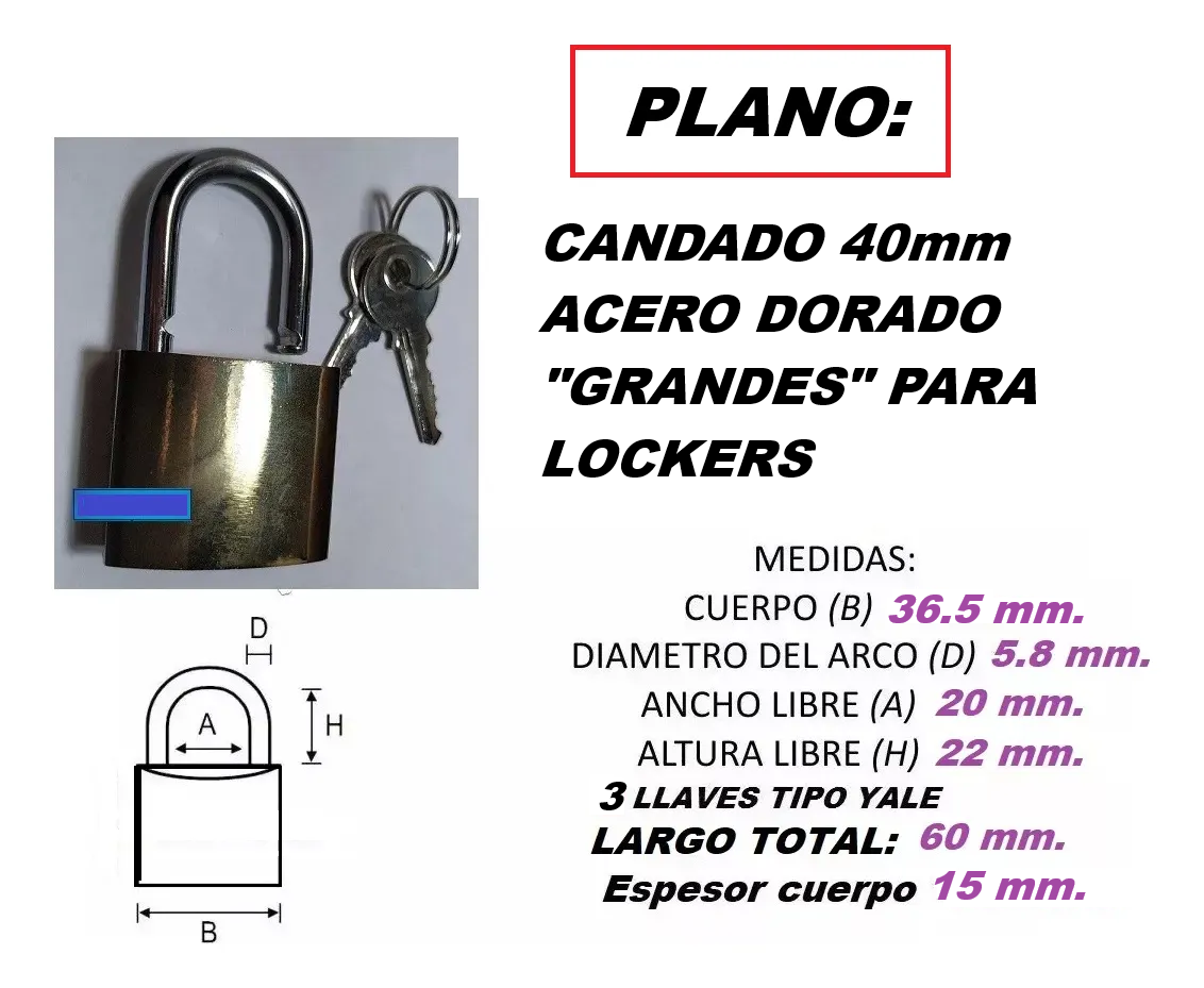 12 Candados 40mm Grandes Dorados Para Lockers Plagasonix - Imagen 2