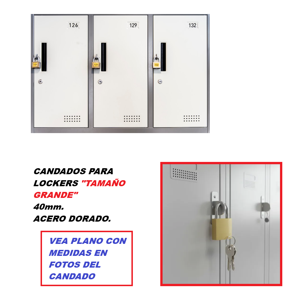12 Candados 40mm Grandes Dorados Para Lockers Plagasonix - Imagen 4