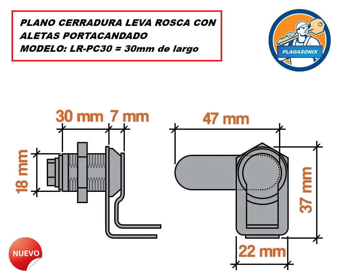 CERRADURA LEVA ROSCA CON ALETAS PORTACANDADO PLAGASONIX 20 o 30mm. - Imagen 3