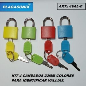 KIT 4 CANDADOS 22mm DE COLORES PARA IDENTIFICAR VALIJAS ART 4VAL-C