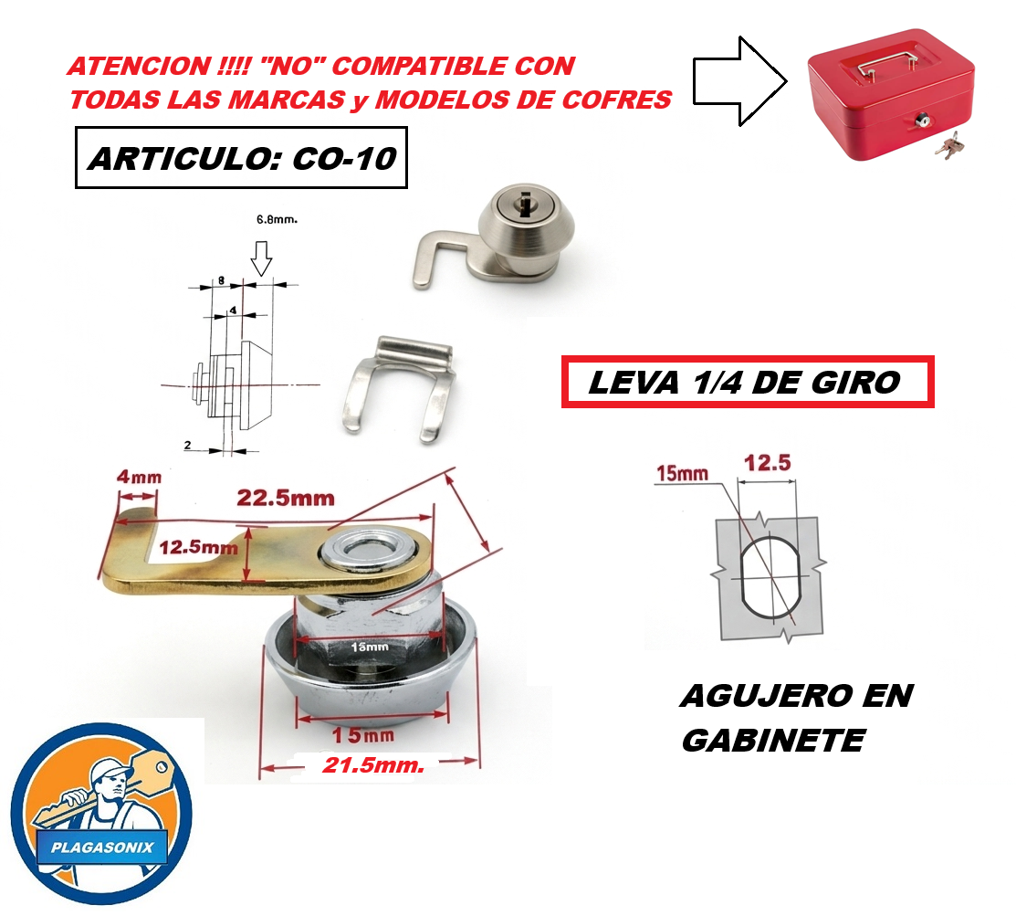 KIT 5 CERRADURAS PARA COFRE PORTA VALORES ART CO-10 - Imagen 6