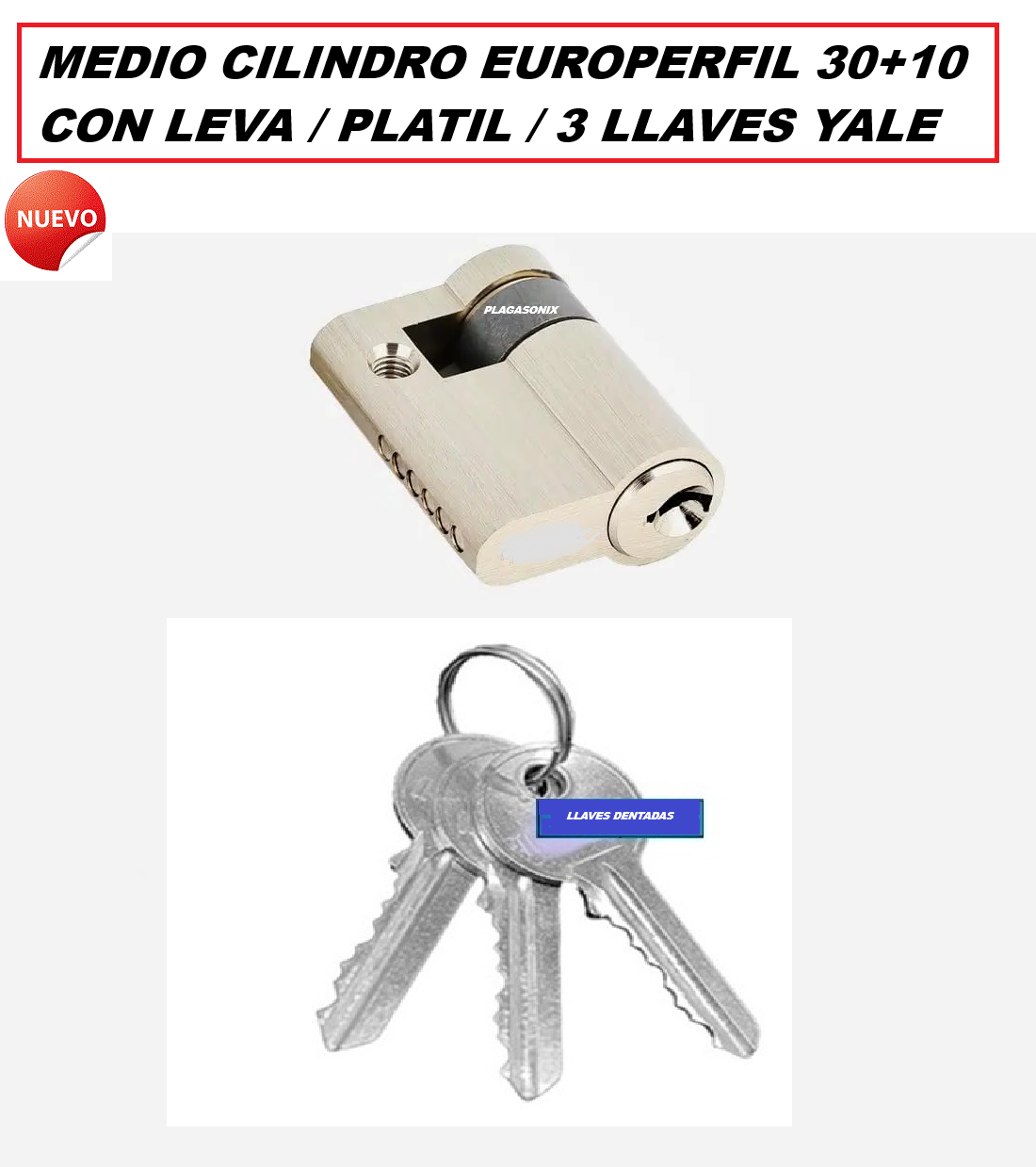 Medio Cilindro Europerfil 30+10 Con Leva 3 Llaves Yale Psx - Imagen 3